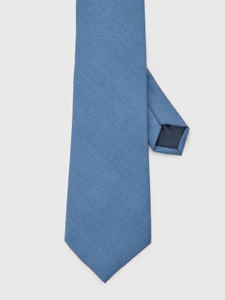 Blue Woven Wool Tie Flat
