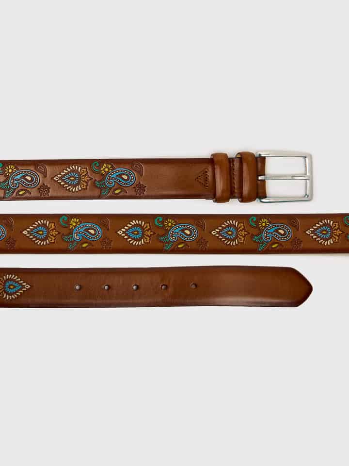 Tan Paisley Hand Painted Leather Belt Buckle