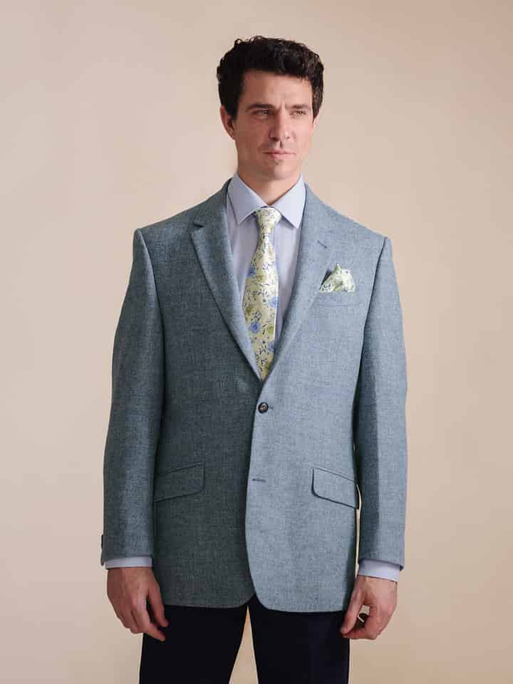 Men's Mist Blue Lightweight Tweed Jacket On Model