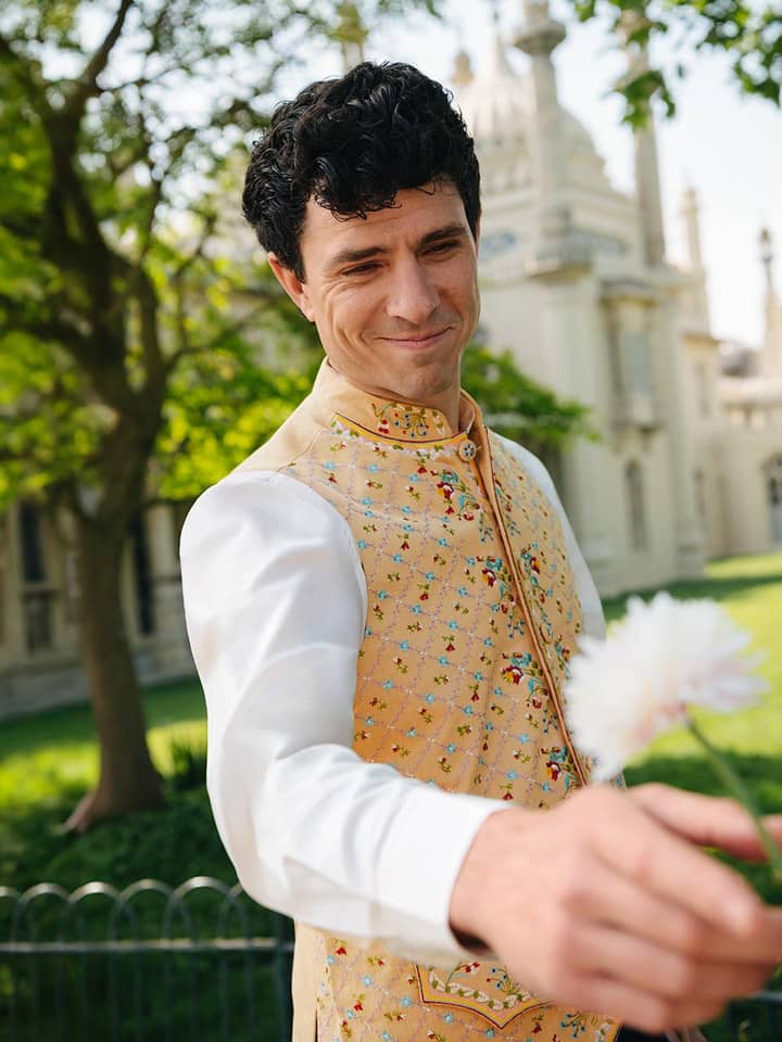 Mens Floral Embroidered Waistcoat Model