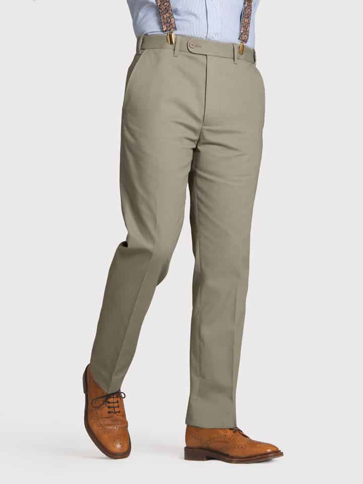 Men's Sage Green Slim Fit Chino Trousers On Model