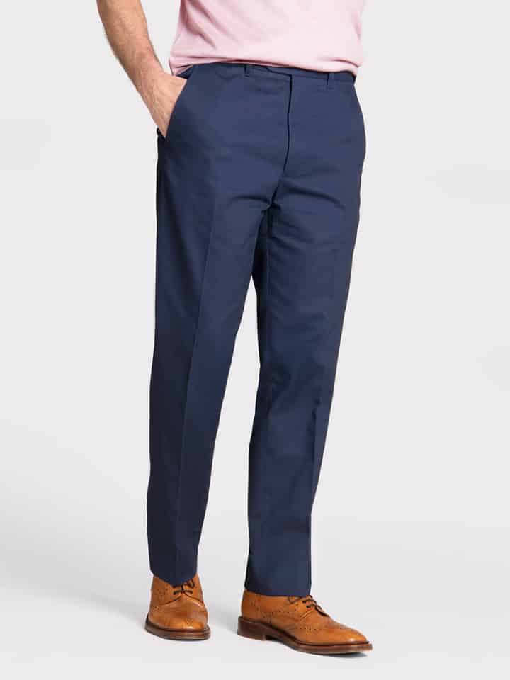 Men's Navy Blue Slim Fit Chino Trousers On Model