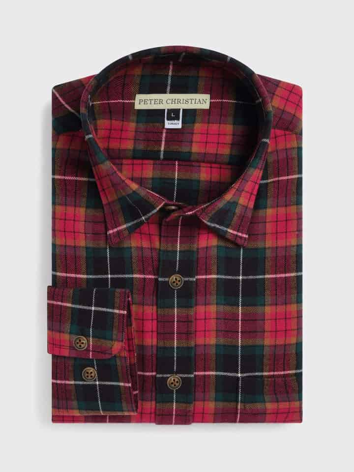 Red Brushed Cotton Tartan Shirt Folded