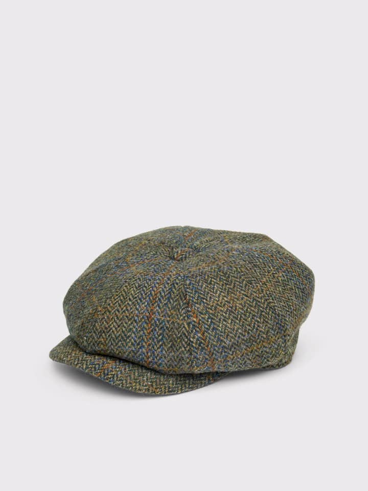 Blue Check Harris Tweed® Baker Boy Cap Side