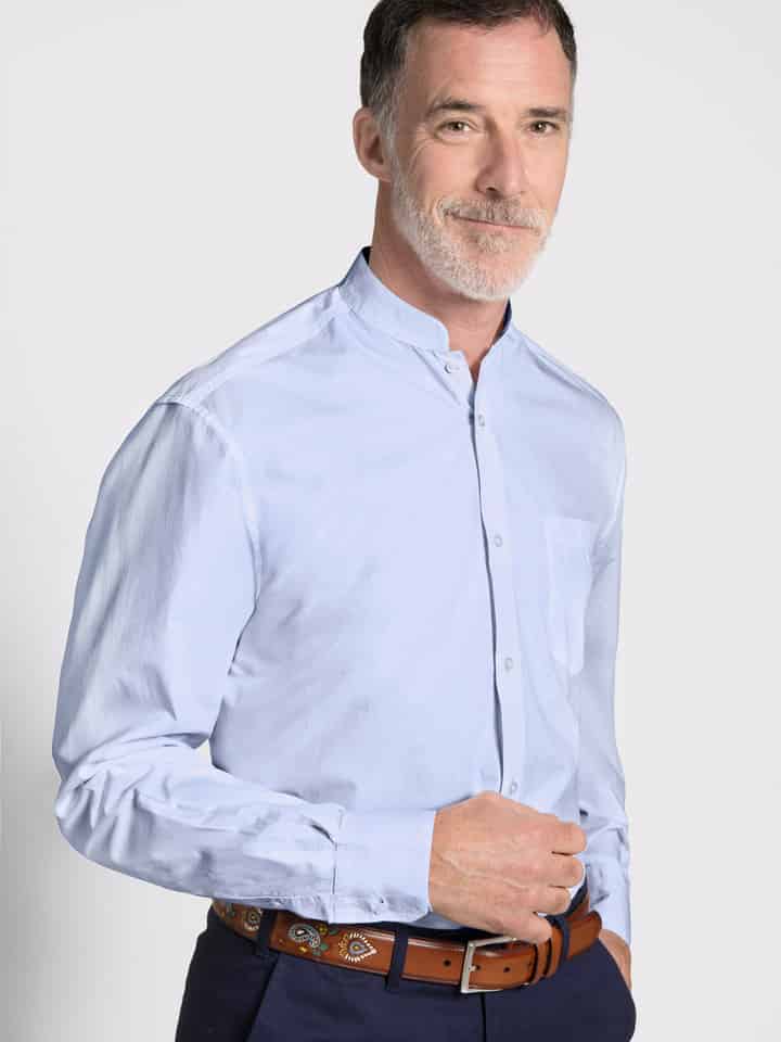 Model wears Blue Nehru Collar Shirt