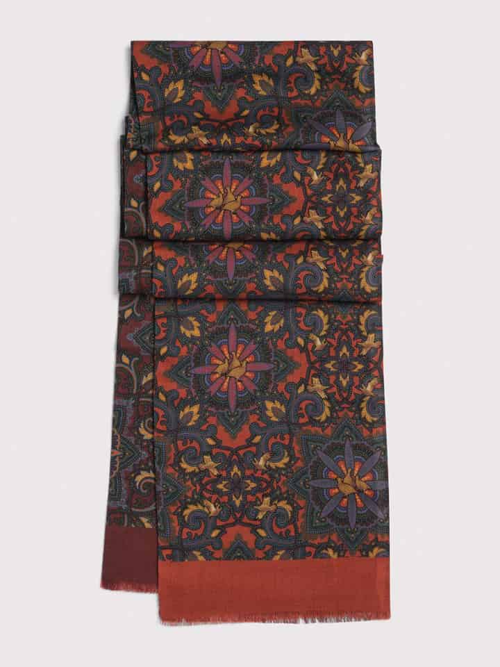 Grouse Wine & Rust Wool and Silk Scarf