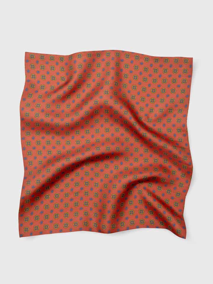 Rust Foulard Pocket Square Flat