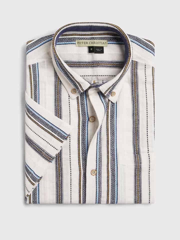Mens Striped Textured Button Down Shirt Folded